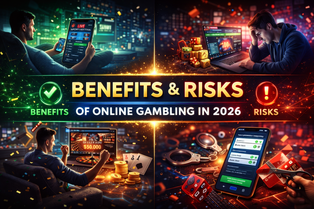 Benefits and risks of online gambling in 2026 comparison illustration