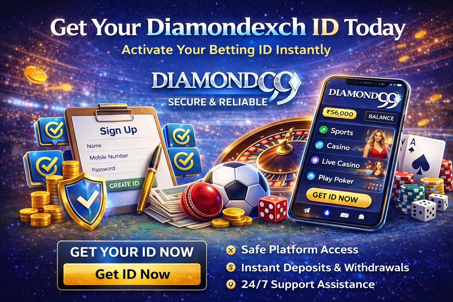 Diamondexch99 ID instant online betting access banner
