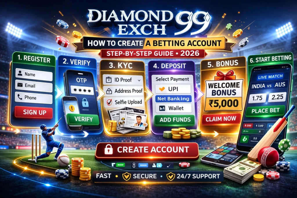 How to create a betting account step-by-step guide with Diamond Exch99 logo