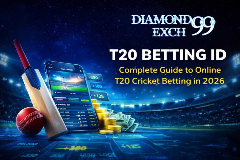 T20 Betting ID guide for online T20 cricket betting in 2026 with Diamond Exch 99 betting platform logo.