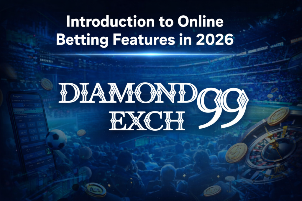 Online Betting Features 2026 with Diamondexch99 logo, live betting, mobile betting, and secure platform illustration