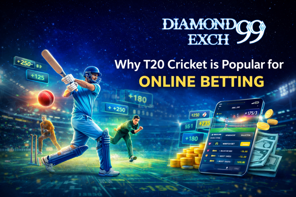 Why T20 cricket is popular for online betting with live cricket odds and Diamond Exch 99 betting platform.
